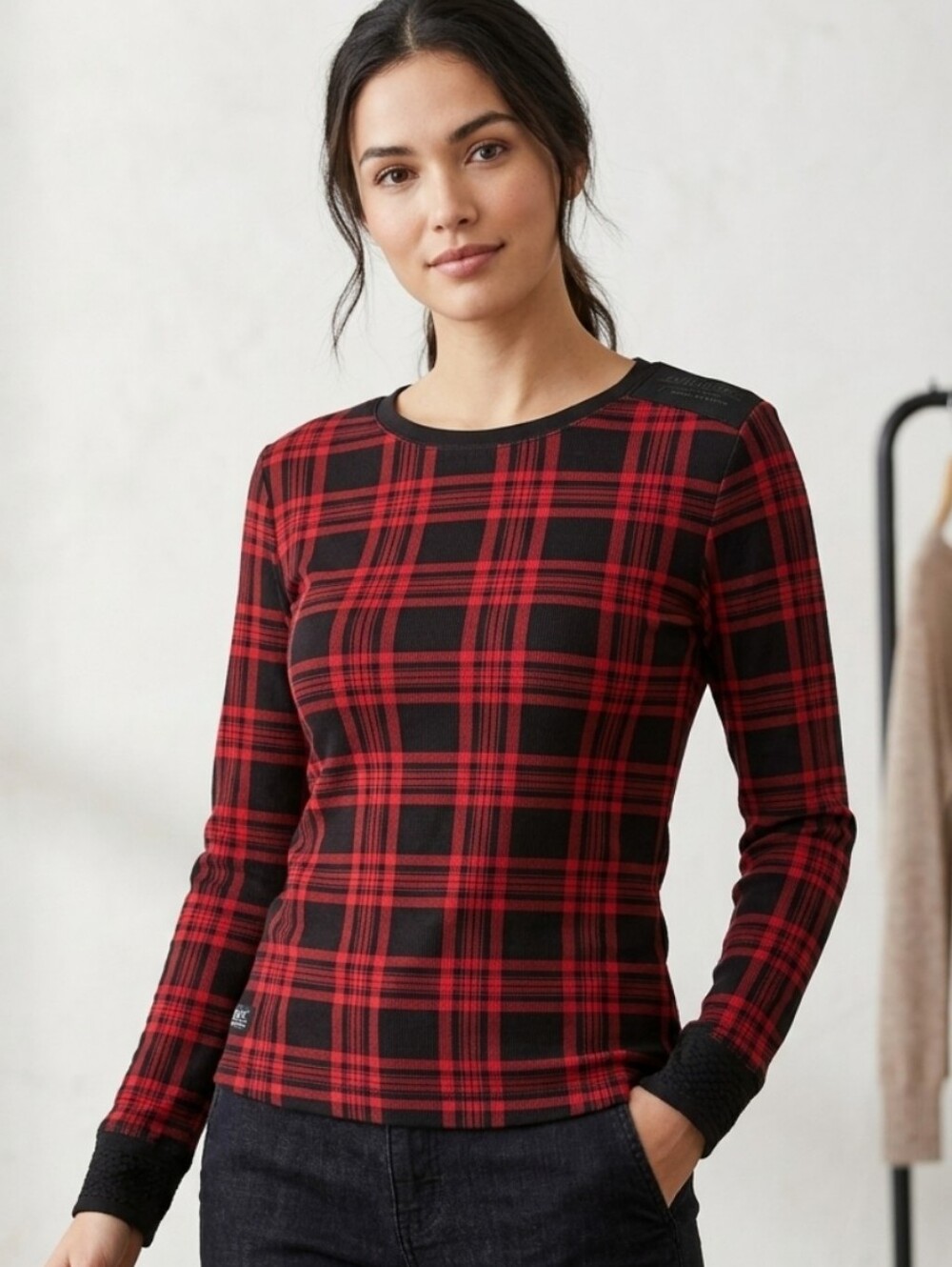 Lauren Ralph Lauren Red and Black Plaid Top SzM